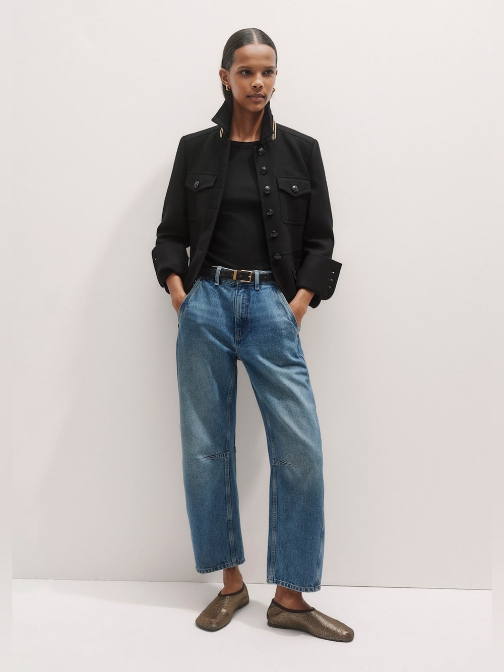 ME+EM Jeans Womens 30 Engineered Barrel Leg Mid Rise Relaxed Fit